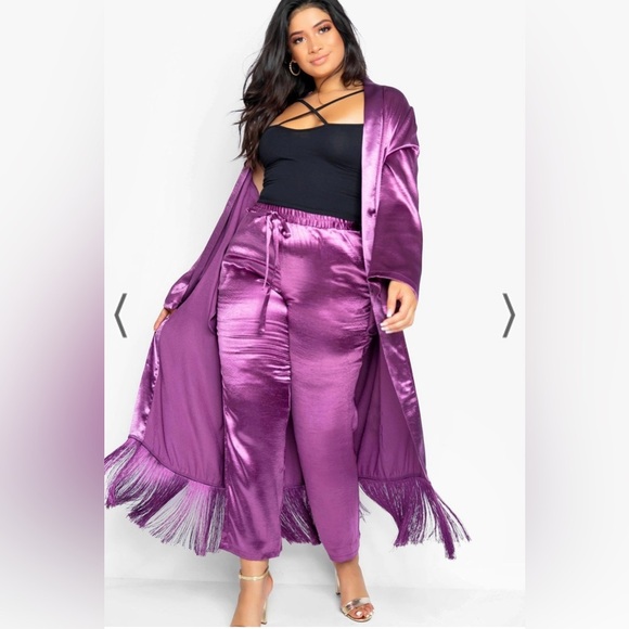 Purple satin fringe rebdolls glow up duster kimono - Picture 3 of 9